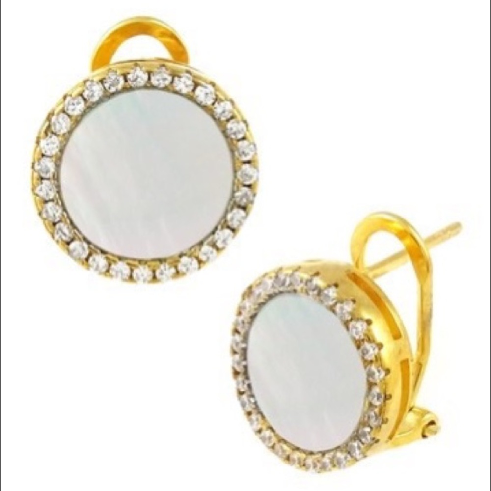 Savvy Cie Black Mother of Pearl Halo Stud Earrings
